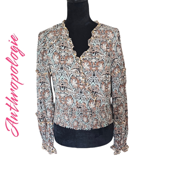 Anthropologie Printed Ruffle Blouse~Medium - Picture 5 of 15